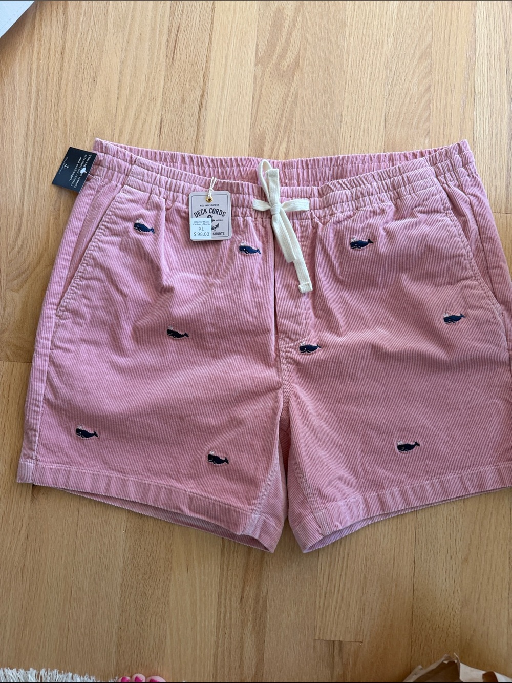 Kiel James Patrick Pink Corduroy Whale-Embroidered Drawstring Shorts
